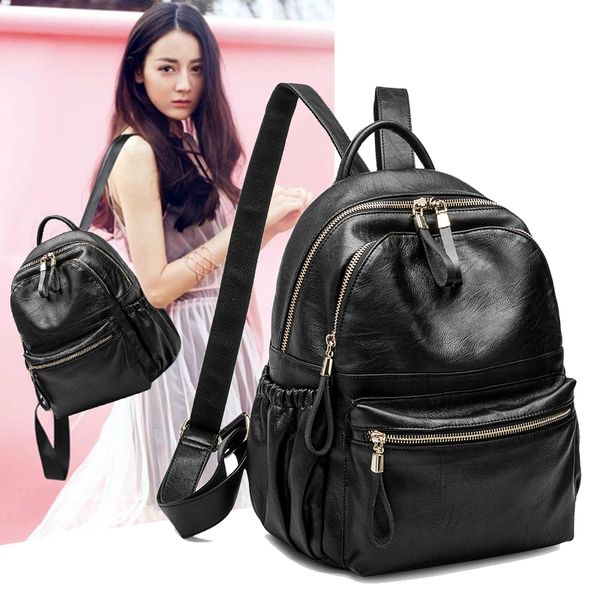 

challen leather women casual backpack high capacity simple style bagpack travel backpack for ladies woman shoulder bag