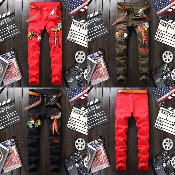 

2020 blue black destroyed mens slim denim straight biker skinny jeans casual long men ripped jeans men jeans size 29-38
