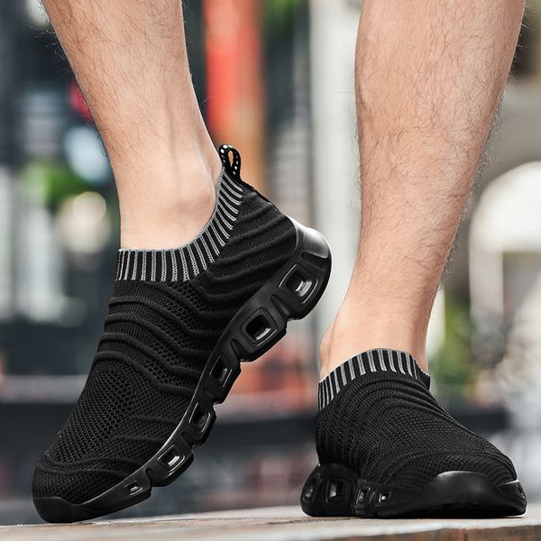 

big fashion breathable sneakers slip casual comfortable flat loafers on shoes walking sneakers mens tenis summer size 48 odncl, Black