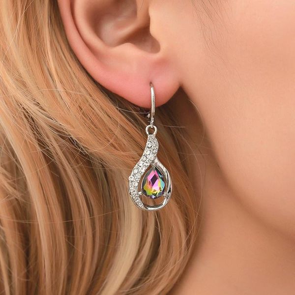 

2 pcs/set women creative earrings high end elegant crystal studs earring drop shaped silver earring wedding party jewelry gifts, Golden;silver