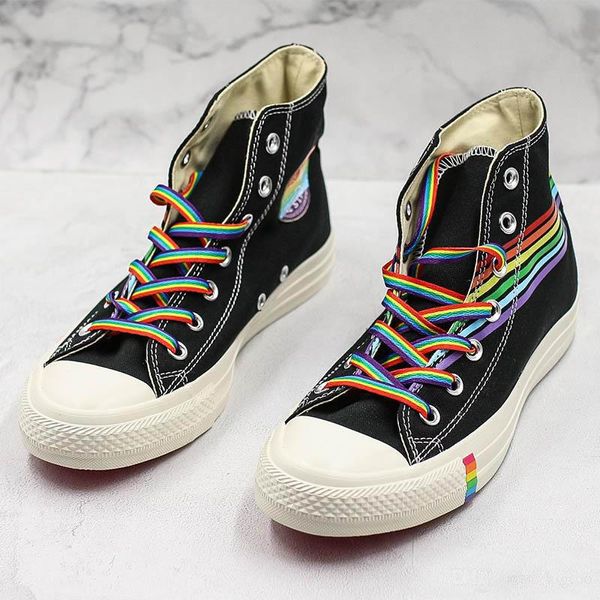 

1970 canvas athletic shoes chuck 70s classic 1970s canvas shoes taylor couple rainbow shoeslace casual training sneakers, Black