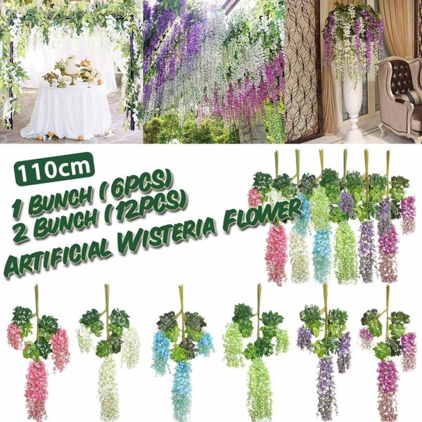 

6/12pcs wedding decor artificial silk wisteria flower vines hanging rattan bride flowers garland for home garden l for party