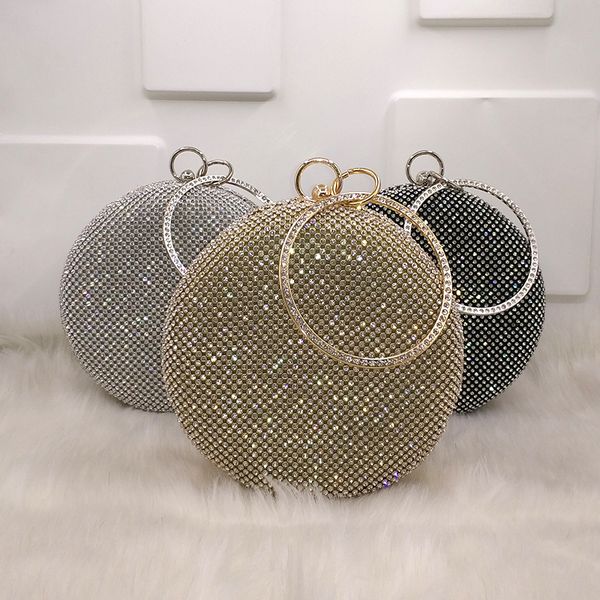 

designer handbags crystal bag simple bridal wedding purse cross body bag women evening party shoulder bags diamond circle round bag