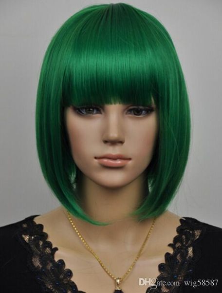 

wig fashion new womens short straight green hair cosplay wig, Black;brown
