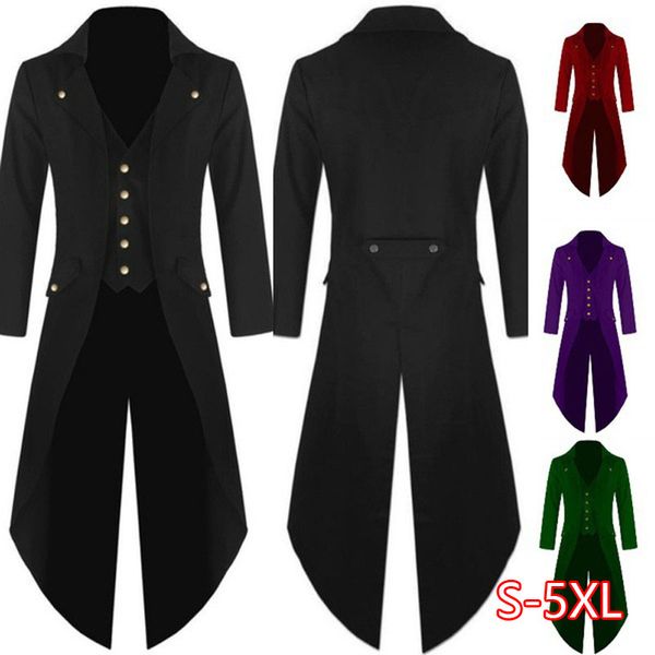

men's retro tailcoat suit jacket gothic steampunk long jacket victorian frock coat cosplay single breasted swallow uniform 2020, White;black