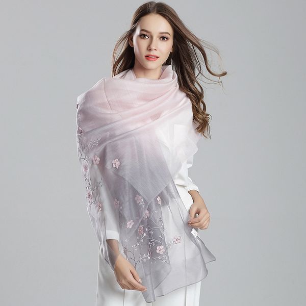 

real silk wool scarf shawl female long style embroidery scarves hijab spring autumn winter fashion trend women bandana 8585