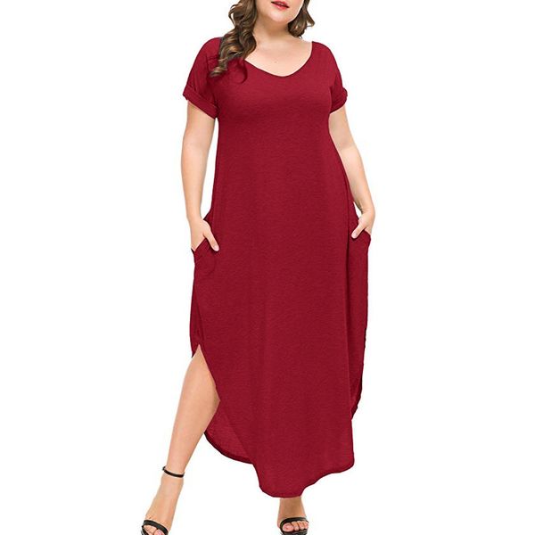 

womens bigger summer clothes short sleeve sleep or neck solid solid casual dresses color biggest long skirt elegant dress, Black;gray