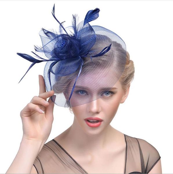 

euro-american retro feather headdress mesh hat headdress banquet bridal hair decoration, Silver