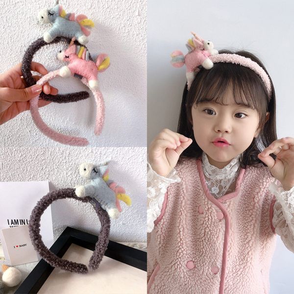 

boutique 10pcs fashion cute stuffed unicorn hairbands cartoon horse hair sticks princess party headwear girls hair accessories, Slivery;white
