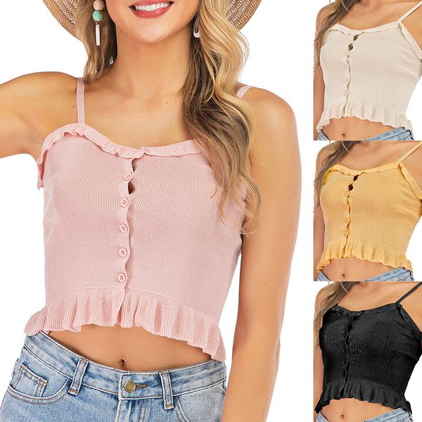 

2020 summer new vest pleated ruffled sleeveless short camisole women's slim tube streetwear, White