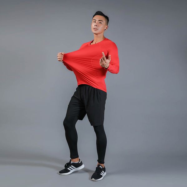 

comprehensive training suit running tights running compression t-shirt leggings black gym sportswear men's sports suit, Black;blue