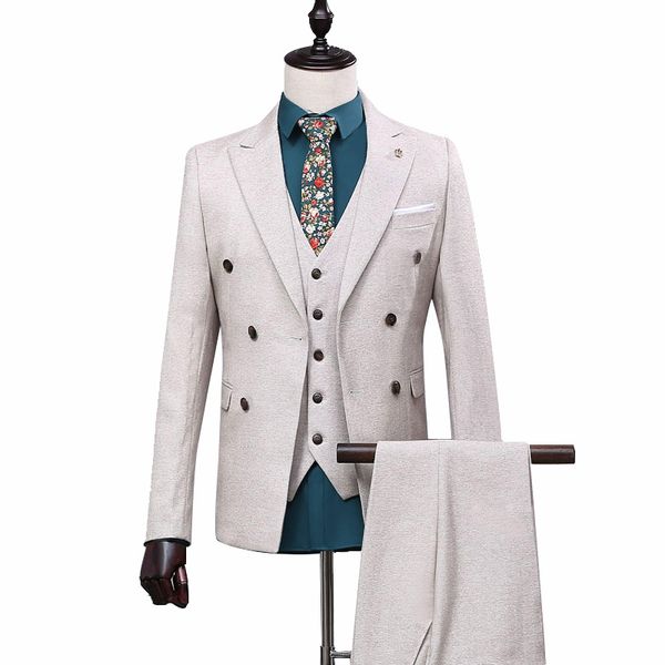 

oscn7 double-breasted lapel tailor made suits men 3 piece business wedding custom made mens suit blazer customize 168-13, White;black