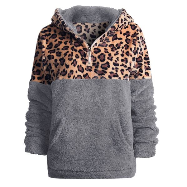 

women sweatshirt long sleeve hooded 2019 new autumn female pullover leopard printed hooded casual pocket sudadera mujer, Black