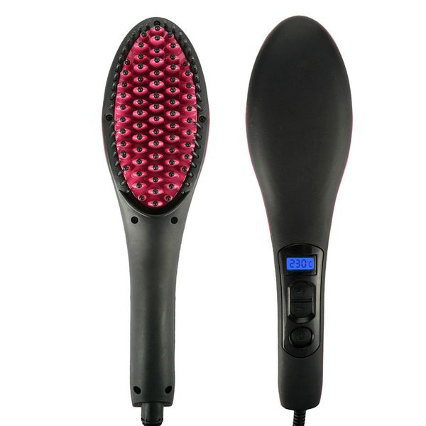 

ceramic hair straightener brush hair electric comb flat iron lcd display digital heating anti-static hair brush styling tool, Black