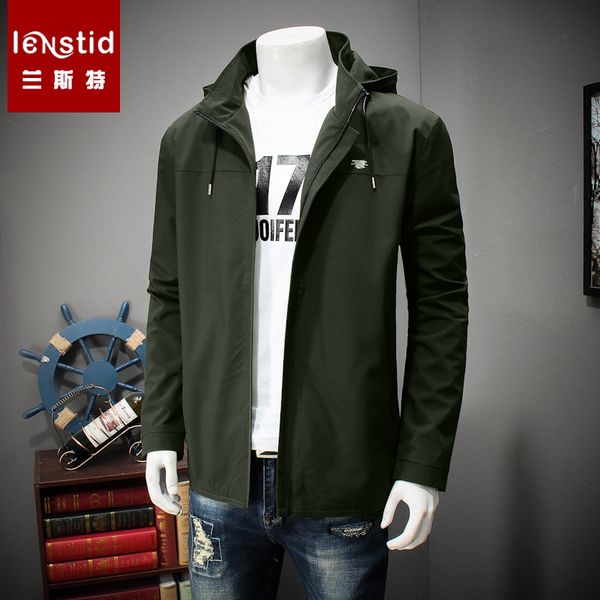 

brand clothes autumn fashion casual windbreaker hooded jacket male solid army green outdoor jackets coat, Black;brown