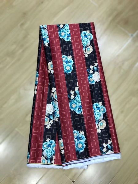 5yards / pc top venda vinho chiffon tecido de seda e bela flor impresso estilo africano laço suave cetim para vestido lg4-2