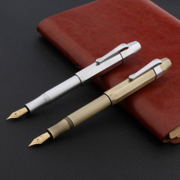

office pocket octagon brass pen metal matte golden silver gift trim fountain pen