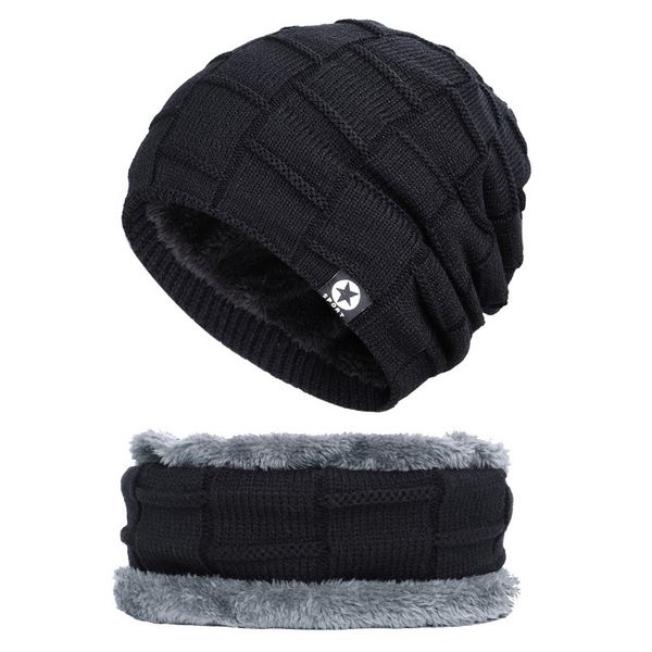 

new men women winter warm crochet knit baggy beanie wool skull hat ski cap scarf set neck warmers gaiters skull caps, White;black