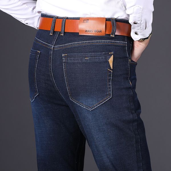 

brand 2018 new men's fashion jeans business casual stretch slim jeans classic trousers denim pants male, Blue