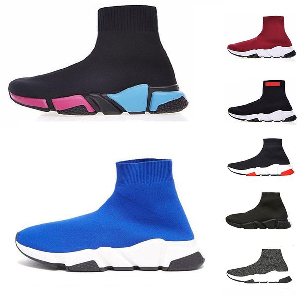 

With Box 2019 Designer Socks Shoes Grey Red Blue Red Fashion Luxury Men Women Speed Trainer Designer Sneakers Casual Runner Shoes