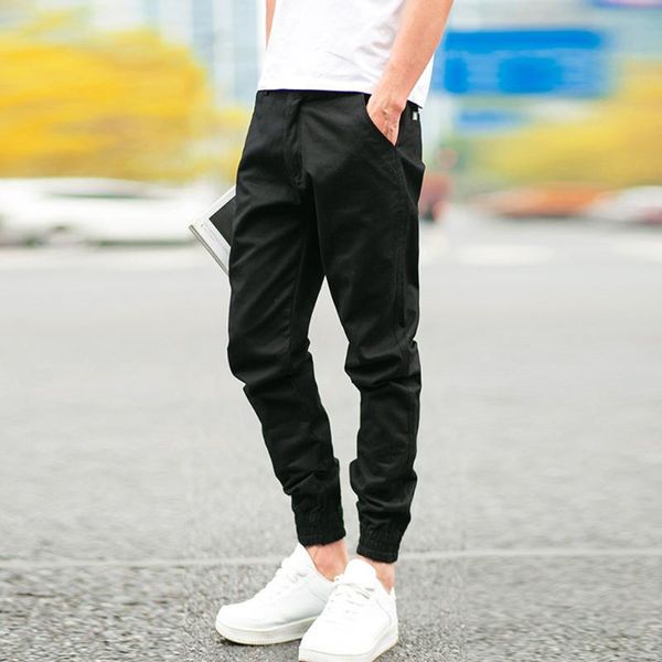 

men fashion cool solid color slim casual ankle-length pencil pants trousers, Black