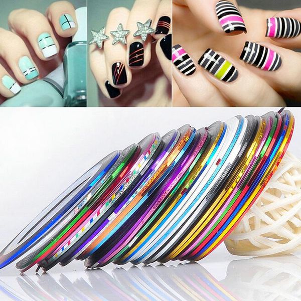 

30 color rolls striping tape line nail sticker finger nail diy kit art uv gel 1mm adhesive laser manicure decoration, Black