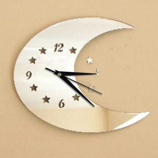 

2018 new fashion wall clock creative moon shape wall sticker clock