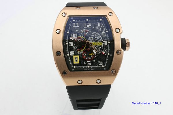 

Мужские часы rm030 с круглой резинкой, черный циферблат, корпус из розового золота, 4