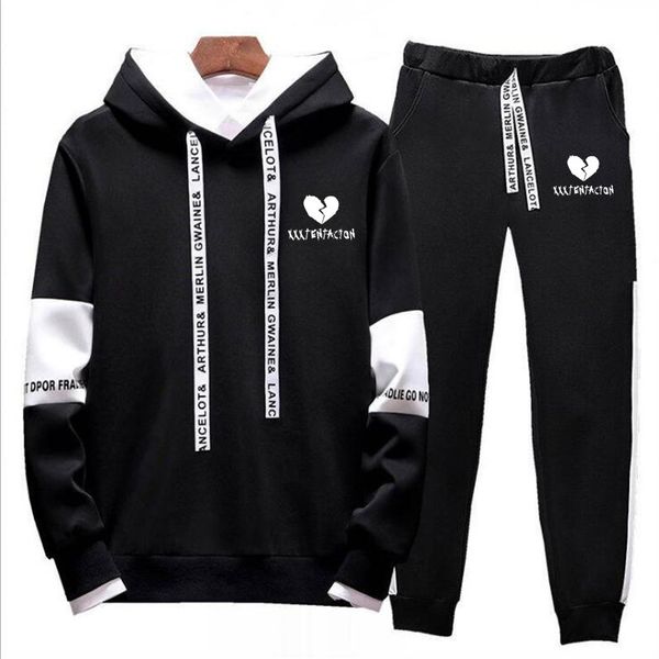 

2018 autumn/winter xxxtentacion revenge kill hip hop hoodies sweatshirts and sweatpants men two piece set hooded suit velvet 4xl, Gray