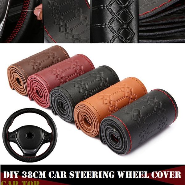 

universal steering wheel cover embossed hand braid genuine leather car wheel cover for steering