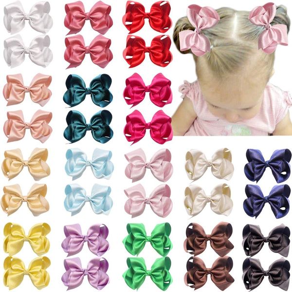 

32pcs 4.5 inch hair bows clips premium glitter silky ribbon boutique hair bow alligator clips for girls teens toddlers kids, Slivery;white
