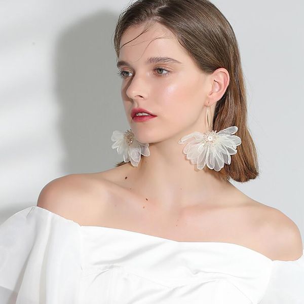 

dangle chandelier luxury designer jewelry women earrings holiday style fairy air cloth art large petals flower forest elegant fresh, Silver