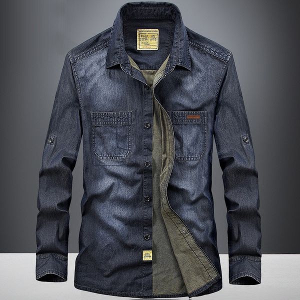 

mens designer long sleeve denim loose cotton casual shirt men 6521, Black;brown