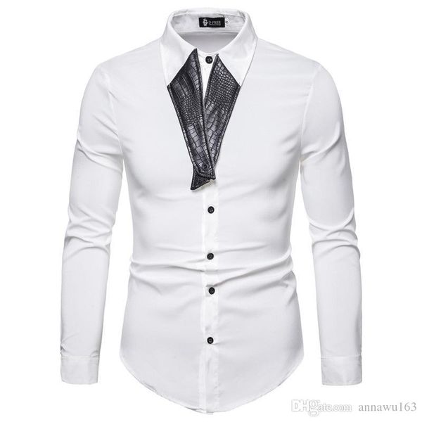 

новые молодежные мужчины рубашку моды личности с учетом pu кожи рубашку мужчины прострочкой воротник с длинными рукавами рубашки 4 цвета бес, White;black