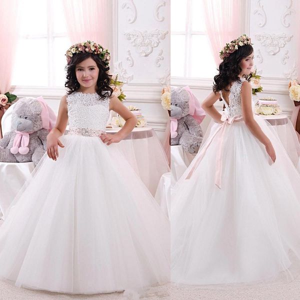 

white/ivory with sash flower girl dresses lace bow girls pageant dresses first communion beautiful ball gown, Red;yellow