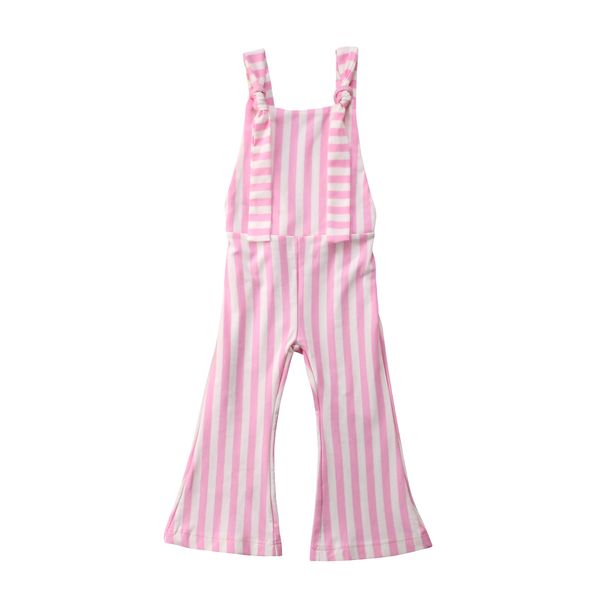 

6m-5years kid baby girl stripe bell-bottom pants sleeveless toddler overalls back cross jumpsuit, Blue