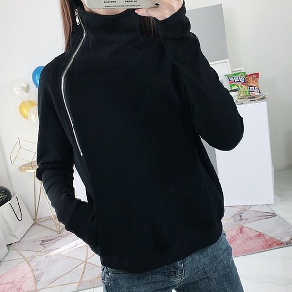 

новая социальная harajuku для девочек сплошного цвета с длинным рукавом zipper топов женской толстовки h winter velvet утолщением пальто @ 5, Black