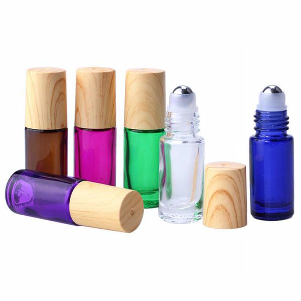 

5ml portable colorful roll on glass bottles essential oil perfume bottle with metal roller ball empty cosmetic container