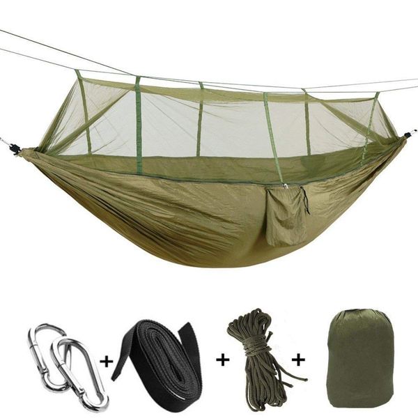 

camping/garden hammock with mosquito net outdoor furniture 1-2 person portable hanging bed strength parachute fabric sleep swing