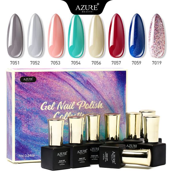 

beauty 8pcs/lot 7ml nail art gel polish with box packing set glass bottle led nail gel shining glitter uv polish kits, Red;pink