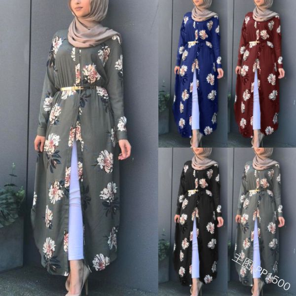 Stampa musulmana Abaya Kimono Abito Hijab floreale Arabo Dubai Donne africane Pakistan Caftano Marocain Caftano R Abbigliamento islamico