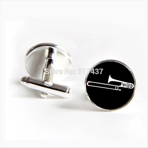 

2017 wholesale trombone cufflinks trombone cuff link musical instrument cuff brand links men, Silver;golden