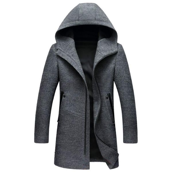 

winter wool coat men fashion wool jacket men hooded mens peacoat size m-3xl, Black