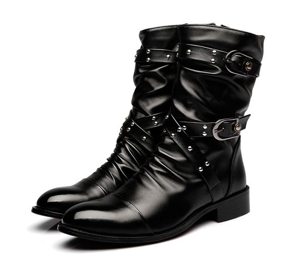 

2020 over knee high boots mens boots natural cow leather men long waterproof snowboots equestrian motocycle shoes, Black