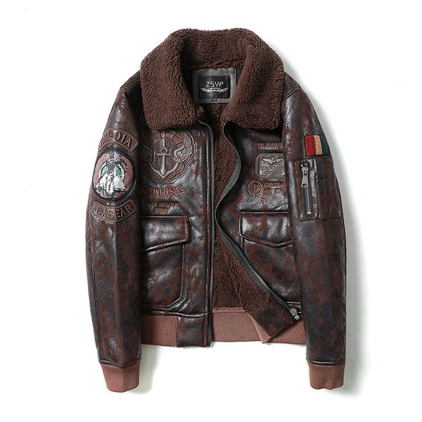 

aboorun mens vintage suede leather jacket embroidery pilot ma 1 bomber jacket for male r2847, Black