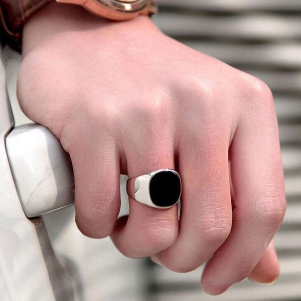 

solid polished stainless steel band biker men signet ring finger jewelry gift silver, Golden;silver