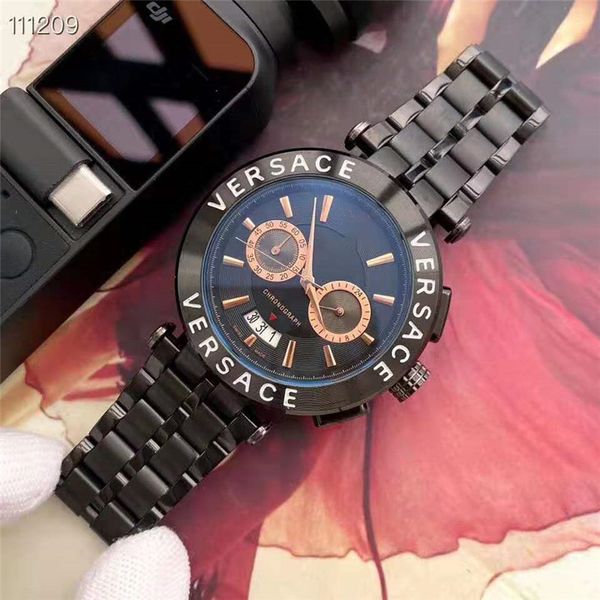 

luxury men's watch brand quartz movement men's watch black dial royal stainless steel rose gold strap watch, Slivery;brown
