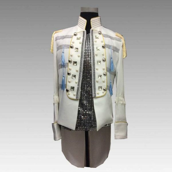 

european and american style bar guest collar dance costume 2019 new nightclub male singer court swallowtail dress, White;black