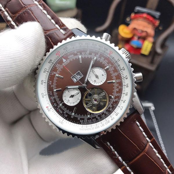 

mens watches automatic watch famous brand fashion calendar 43mm face waterproof mechanical luxury watches good quality bnl, Slivery;brown