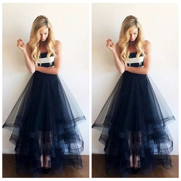 

2020 strapless tiered tulle black prom dresses soft floor length pleated special occasion party gowns evening dress long